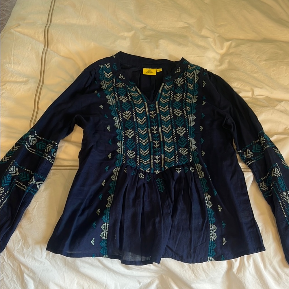 Embroidered Navy Blue Women's Top